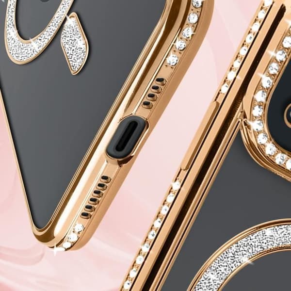 Diamantfodral till iPhone 15 MagSafe Protection Rhinestone Contour Gold