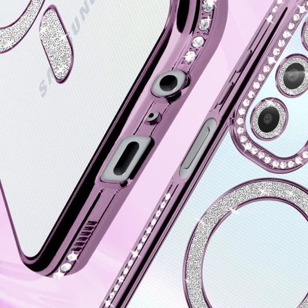 Diamantfodral till Samsung Galaxy A25 - AVIZAR - Rhinestone Contour - Lila - MagSafe-kompatibel
