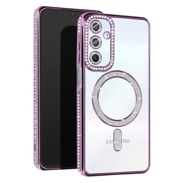 Diamantfodral till Samsung Galaxy A25 - AVIZAR - Rhinestone Contour - Lila - MagSafe-kompatibel