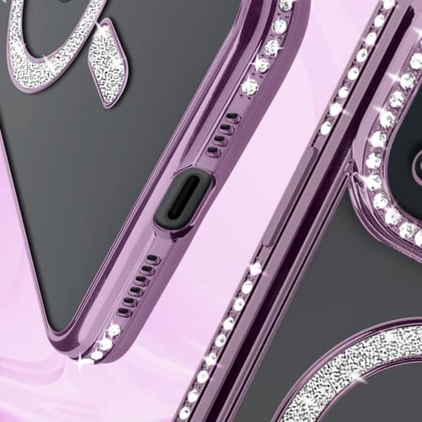 AVIZAR Skyddsfodral för iPhone 15 - Lila Rhinestone Contour - MagSafe-kompatibel
