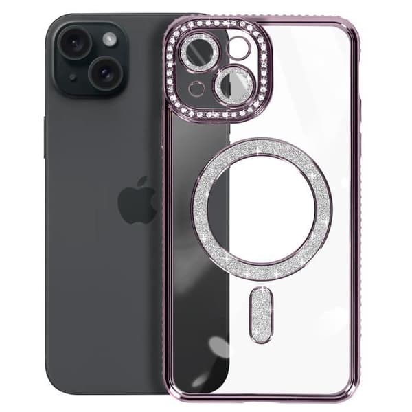 AVIZAR Skyddsfodral för iPhone 15 - Lila Rhinestone Contour - MagSafe-kompatibel