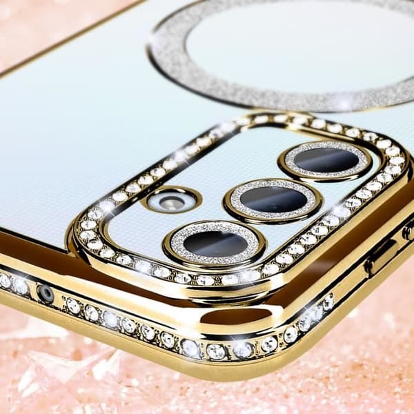 Diamantfodral till Samsung Galaxy A25 - AVIZAR - Gold Rhinestone Outline - Stel - Syntet - Blandat