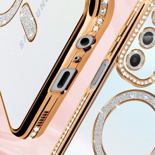 Diamantfodral till Samsung Galaxy A25 - AVIZAR - Gold Rhinestone Outline - Stel - Syntet - Blandat