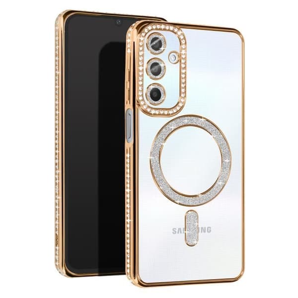 Diamantfodral till Samsung Galaxy A25 - AVIZAR - Gold Rhinestone Outline - Stel - Syntet - Blandat