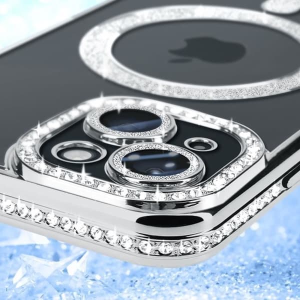Diamantfodral till iPhone 15 MagSafe Protection Rhinestone Contour Silver