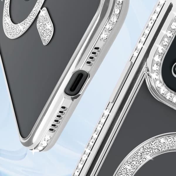 Diamantfodral till iPhone 15 MagSafe Protection Rhinestone Contour Silver