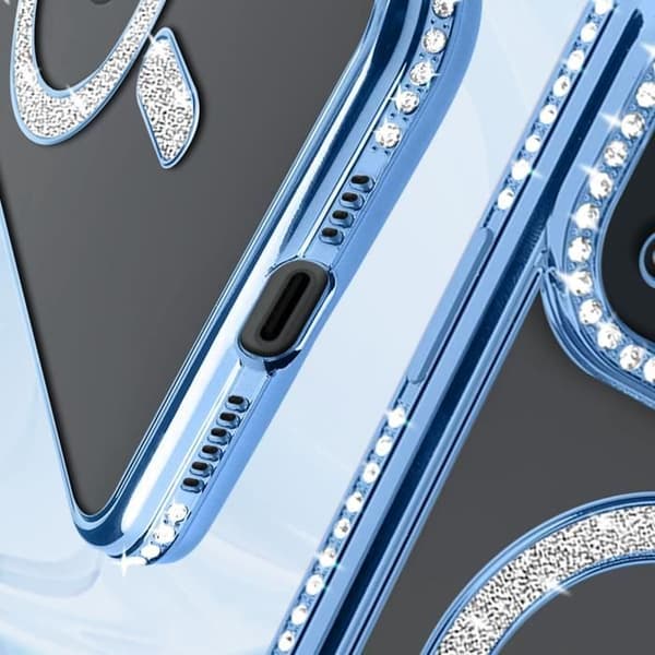 Diamantfodral till iPhone 15 - AVIZAR - Ljusblå Rhinestone Outline - MagSafe Protection