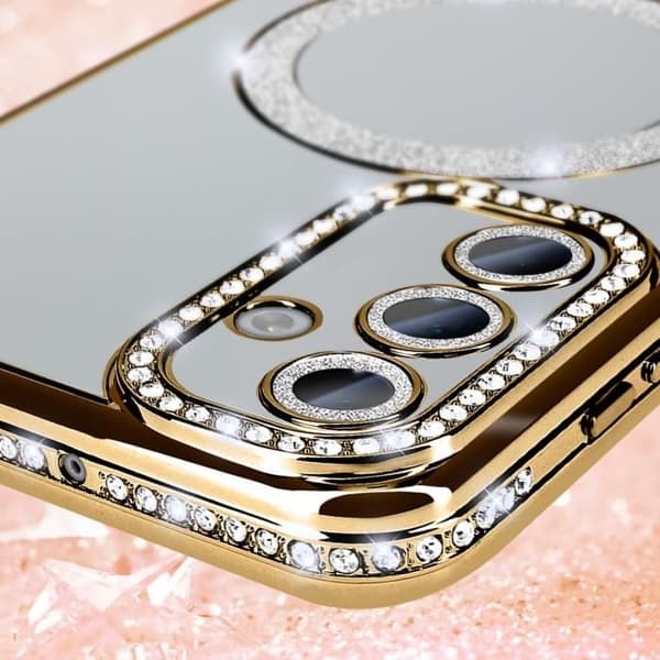 Diamantfodral till Samsung Galaxy A15 MagSafe Gold Rhinestone Contour - AVIZAR - Stel - Syntet - Blandad