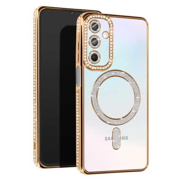 Diamantfodral till Samsung Galaxy A15 MagSafe Gold Rhinestone Contour - AVIZAR - Stel - Syntet - Blandad