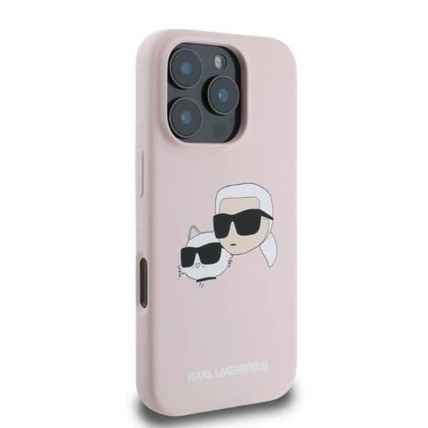 Karl Lagerfeld flytande silikon Karl och Choupette-huvudfodral för iphone 16 Pro 6,3" Rosa - KLHMP16LSKCHPPL