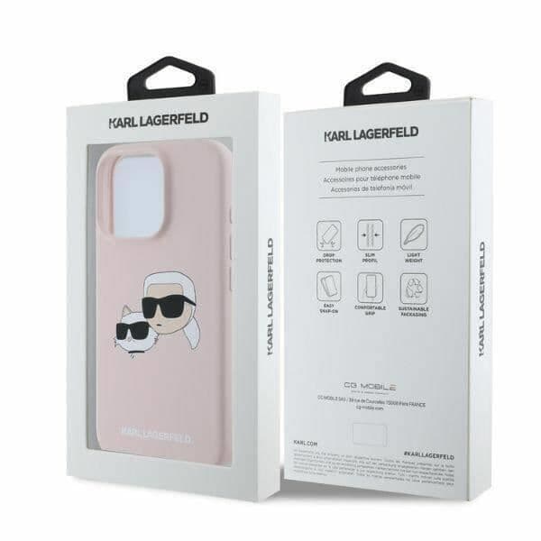 Karl Lagerfeld flytande silikon Karl och Choupette-huvudfodral för iphone 16 Pro 6,3" Rosa - KLHMP16LSKCHPPL