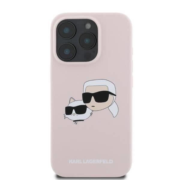 Karl Lagerfeld flytande silikon Karl och Choupette-huvudfodral för iphone 16 Pro 6,3" Rosa - KLHMP16LSKCHPPL