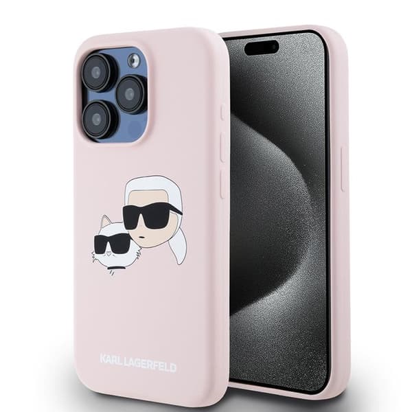 Skal till iPhone 15 Pro - Karl Lagerfeld Silicone MagSafe (KLHMP15LSKKCHPPLP) - Karl&Choupette Head Pink