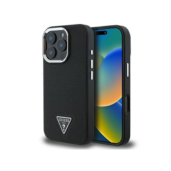 Skal till iPhone 16 Pro - Guess Triangle Grained MagSafe (GUHMP16LPGPGTSPSK) - Svart