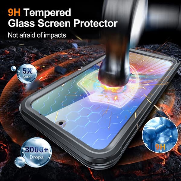INF A56 telefontaske, 9H hærdet glas 360° beskyttelsestelefoncover Sort ask