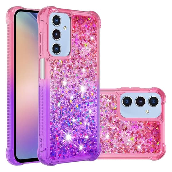 SKALO Samsung A16 Juoksuhiekka Glitter Sydämet TPU kuori - Pinkki-Violetti