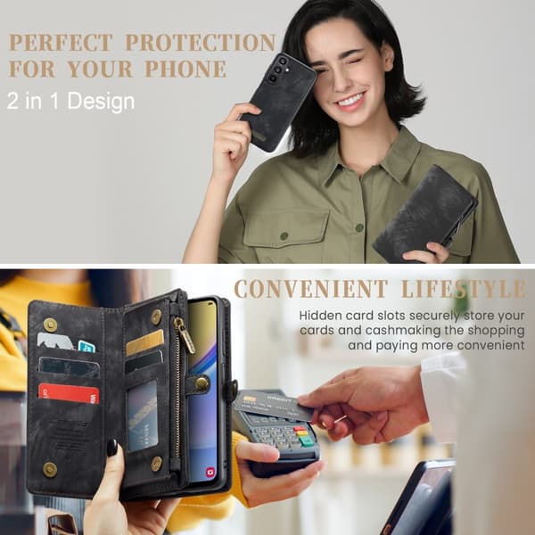 CaseMe Samsung A16 008 BIg Wallet 2in1 Magnet Lompakkokotelo - Musta