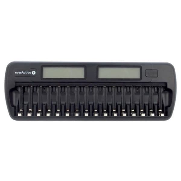 EverActive Snabbladdare Cigarettändare Laddare för Micro AAA eller Mignon AA Ni-MH batteri, 16 stycken, Svart -