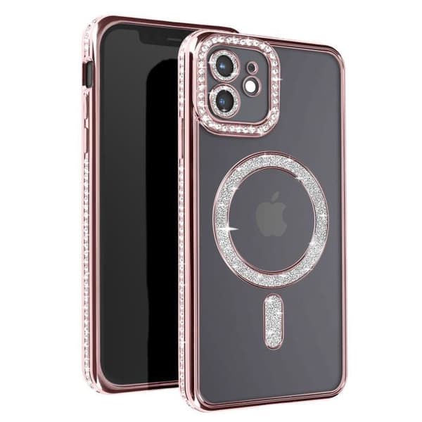 Diamantfodral till iPhone 12 MagSafe Protection Rhinestone Contour Champagne Rosa
