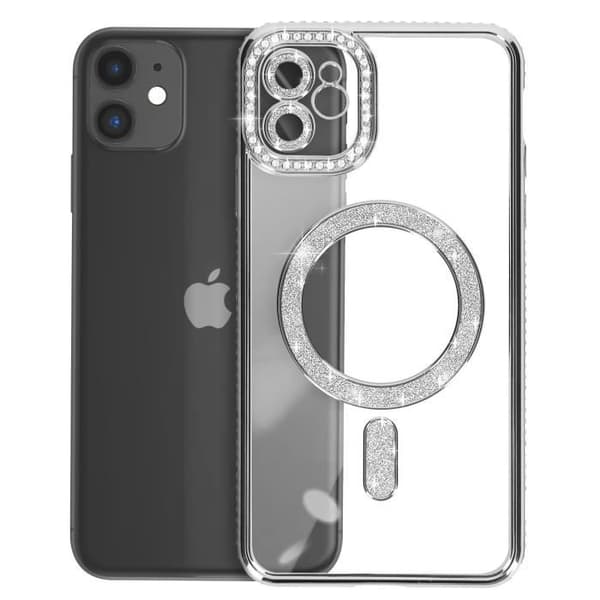 Diamantfodral till iPhone 11 MagSafe Protection Rhinestone Contour Silver