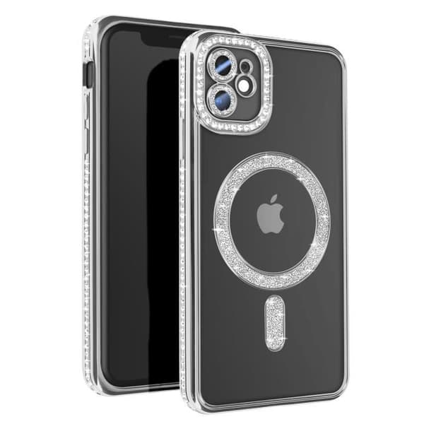 Diamantfodral till iPhone 11 MagSafe Protection Rhinestone Contour Silver