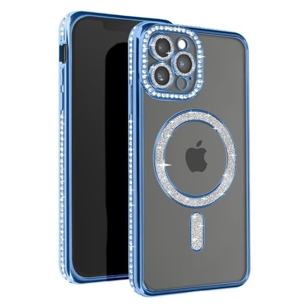 Diamantfodral för iPhone 12 Pro Max - AVIZAR - MagSafe Protection - Rhinestone Contour - Blå