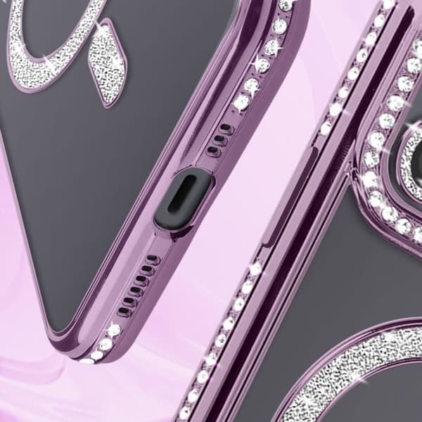 Diamantfodral till iPhone 12 - AVIZAR - MagSafe Protection - Lila Rhinestone Outline