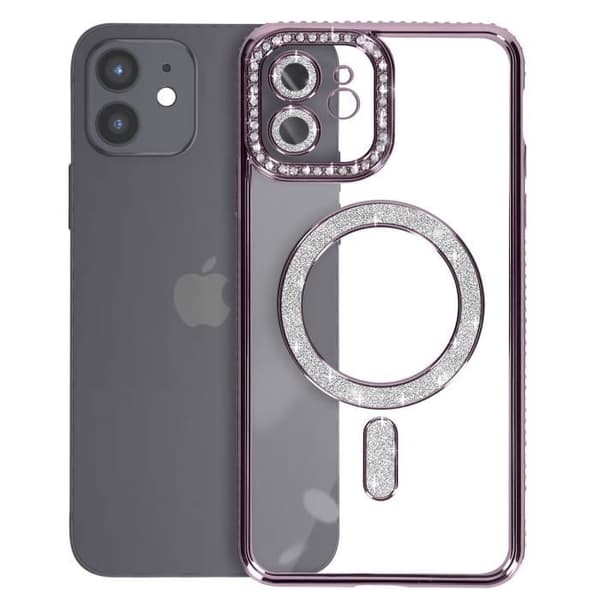 Diamantfodral till iPhone 12 - AVIZAR - MagSafe Protection - Lila Rhinestone Outline