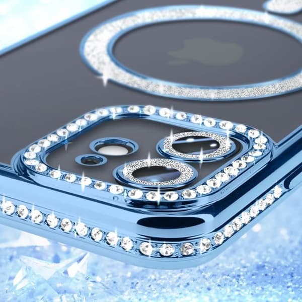 Diamantfodral till iPhone 12 - AVIZAR - Rhinestone Contour - Blå - MagSafe Protection