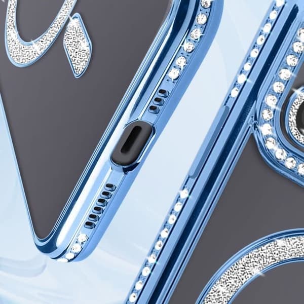 Diamantfodral till iPhone 12 - AVIZAR - Rhinestone Contour - Blå - MagSafe Protection