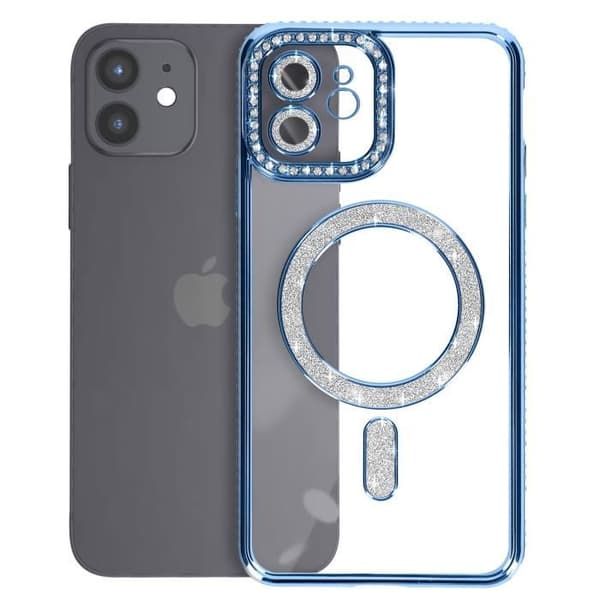 Diamantfodral till iPhone 12 - AVIZAR - Rhinestone Contour - Blå - MagSafe Protection