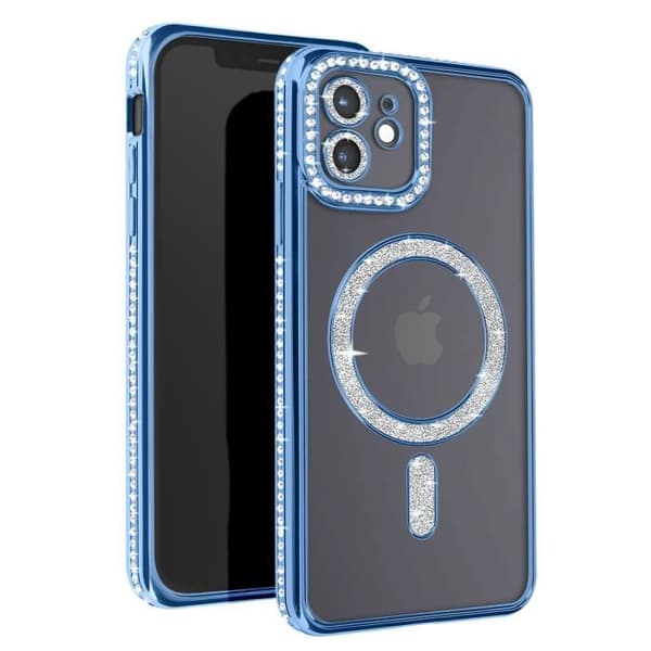 Diamantfodral till iPhone 12 - AVIZAR - Rhinestone Contour - Blå - MagSafe Protection