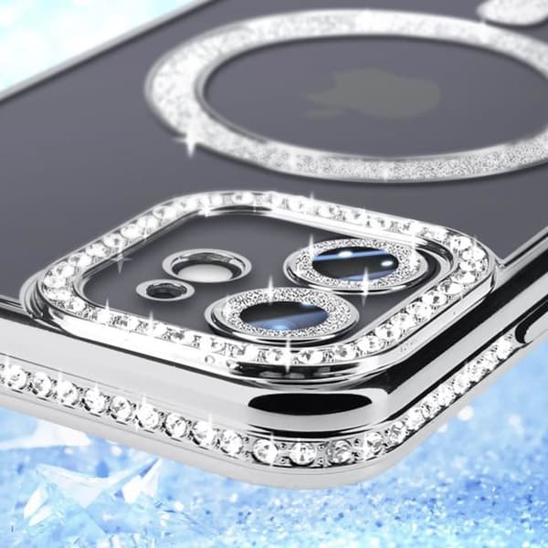Diamantfodral för iPhone 12 - AVIZAR - Silver Rhinestone Outline - Stel - Syntet - Blandat
