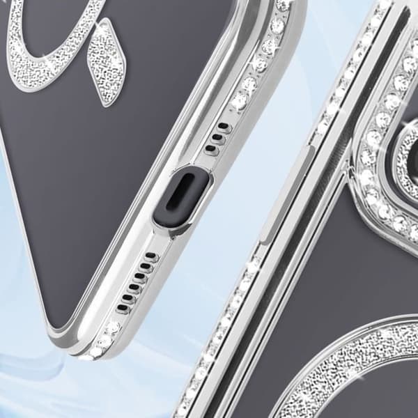 Diamantfodral för iPhone 12 - AVIZAR - Silver Rhinestone Outline - Stel - Syntet - Blandat