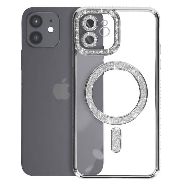 Diamantfodral för iPhone 12 - AVIZAR - Silver Rhinestone Outline - Stel - Syntet - Blandat