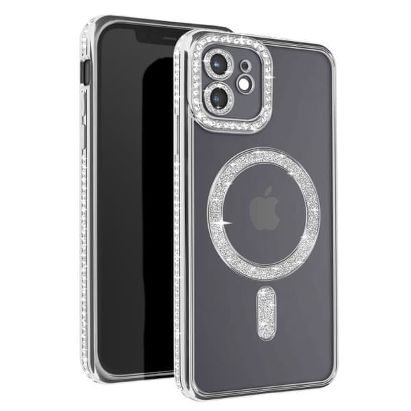 Diamantfodral för iPhone 12 - AVIZAR - Silver Rhinestone Outline - Stel - Syntet - Blandat