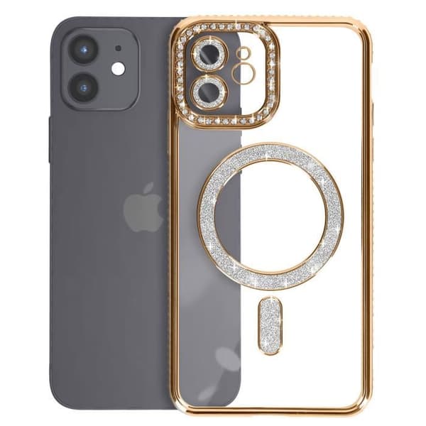 AVIZAR Skyddsfodral för iPhone 12 - Gold Rhinestone Contour - MagSafe-kompatibel