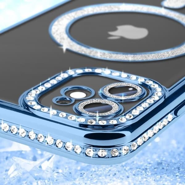 AVIZAR Skyddsfodral för iPhone 11 - Ljusblå Rhinestone Contour - MagSafe-kompatibel