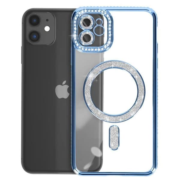 AVIZAR Skyddsfodral för iPhone 11 - Ljusblå Rhinestone Contour - MagSafe-kompatibel