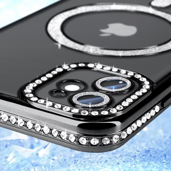 Diamantfodral till iPhone 11 - AVIZAR - Black Rhinestone Outline - Stel - Syntet - Blandat