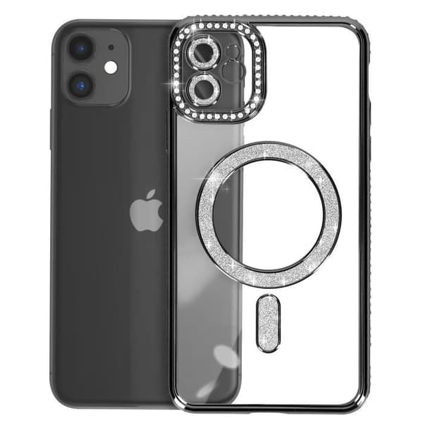 Diamantfodral till iPhone 11 - AVIZAR - Black Rhinestone Outline - Stel - Syntet - Blandat