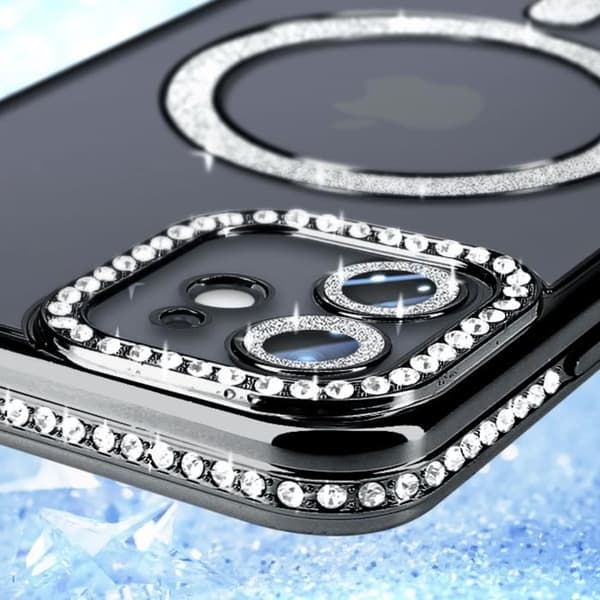 Diamantfodral till iPhone 12 - AVIZAR - Black Rhinestone Outline - Stel - Syntet - Blandat
