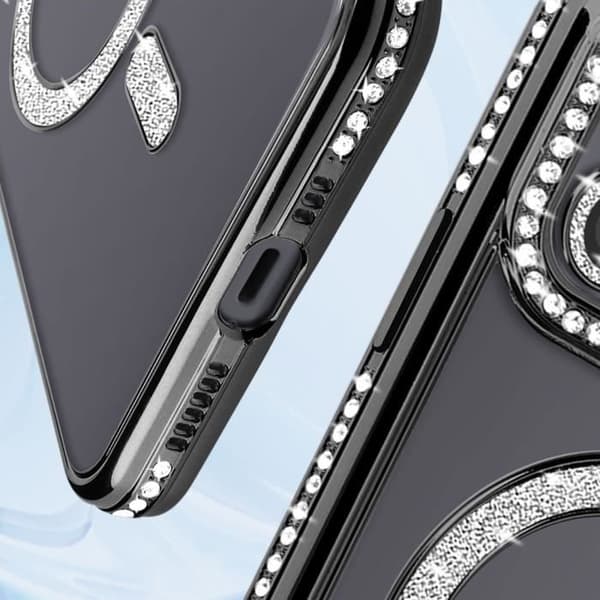 Diamantfodral till iPhone 12 - AVIZAR - Black Rhinestone Outline - Stel - Syntet - Blandat