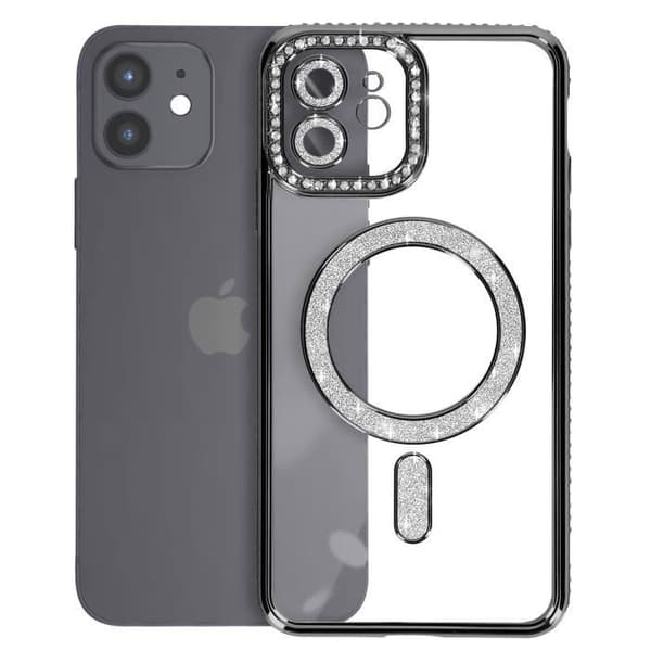 Diamantfodral till iPhone 12 - AVIZAR - Black Rhinestone Outline - Stel - Syntet - Blandat