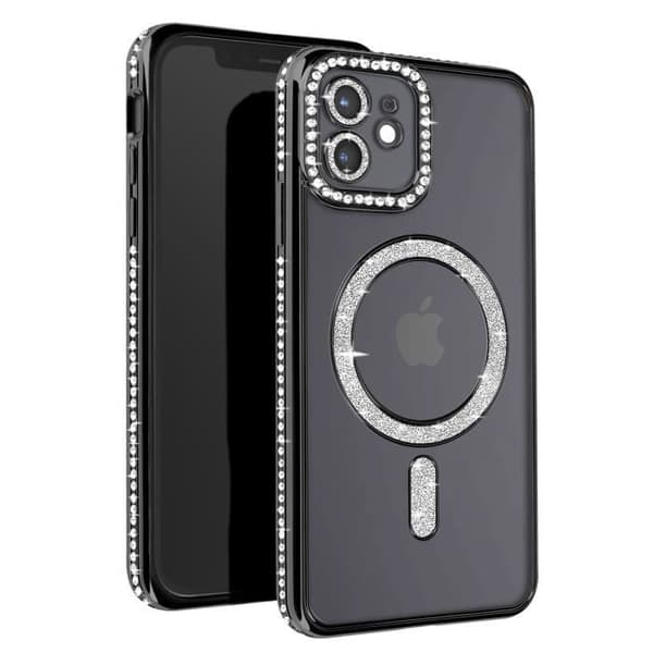 Diamantfodral till iPhone 12 - AVIZAR - Black Rhinestone Outline - Stel - Syntet - Blandat