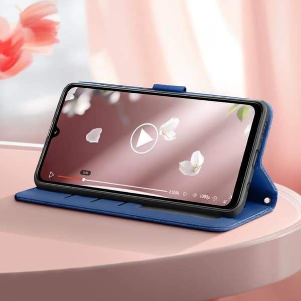 Fodral till Xiaomi Redmi 14C Butterfly Flower Plånbok med handledsrem midnattsblå