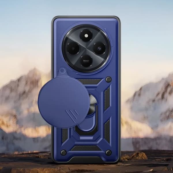 Fodral för Xiaomi Redmi 14C Ring Support Sliding Camera Cover Blue
