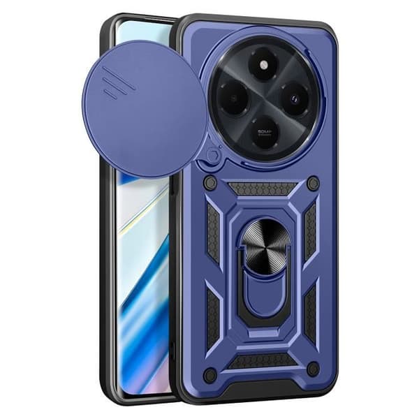 Fodral för Xiaomi Redmi 14C Ring Support Sliding Camera Cover Blue
