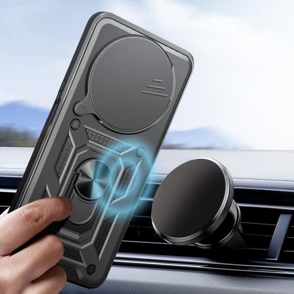 Fodral för Xiaomi Redmi 14C Ring Support Sliding Camera Cover Black