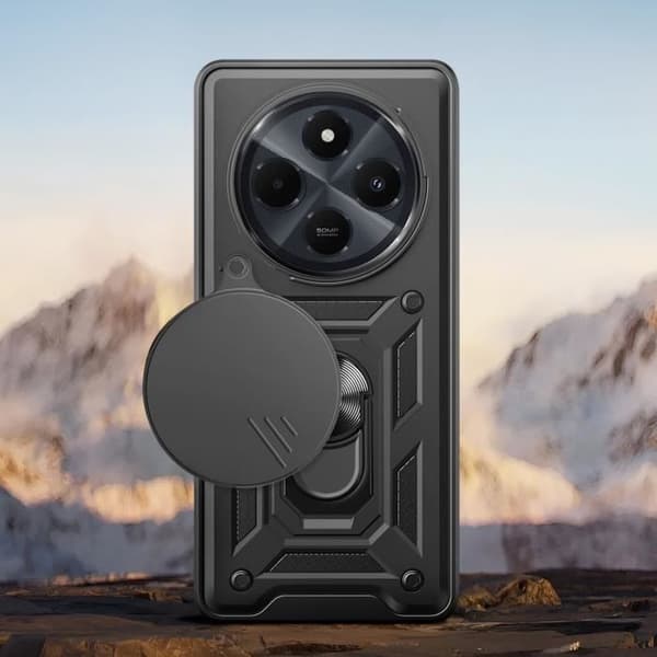 Fodral för Xiaomi Redmi 14C Ring Support Sliding Camera Cover Black